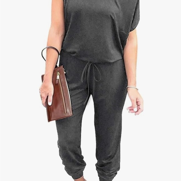 Gray Off-Shoulder Jumpsuit with Tapered Legs - Picture 2 of 5